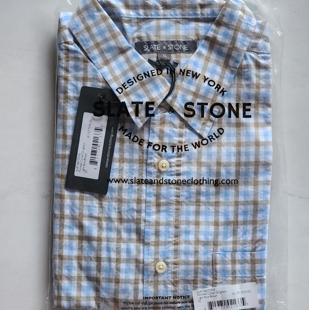 Slate & Stone button down pointed collar gingham shirt